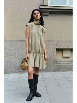 H&M - Women Green Button-Detail Flared-Skirt Dress