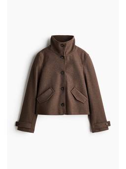 H&M - Women Brown Short Funnel-Collar Jacket