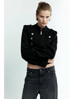 H&M - Women Black Button-Detail Cotton Twill Jacket