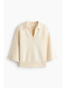 H&M - Women White Fine-Knit Polo T-Shirt