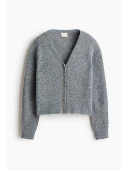 H&M - Women Grey Rib-Knit V-Neck Cardigan