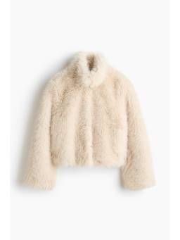 H&M - Women White Fluffy Funnel-Collar Jacket