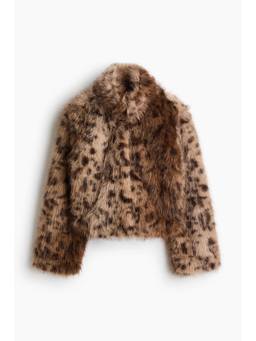 H&M - Women Brown Fluffy Funnel-Collar Jacket