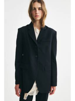 H&M - Women Navy Blue Single-Breasted Twill Blazer
