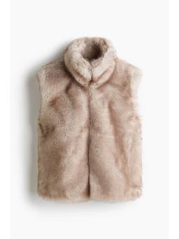 H&M - Women Beige Fluffy Funnel-Collar Gilet