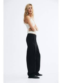 H&M - Women Black Cotton Barrel Trousers