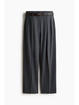 H&M - Women Grey Belted Tailored Trousers