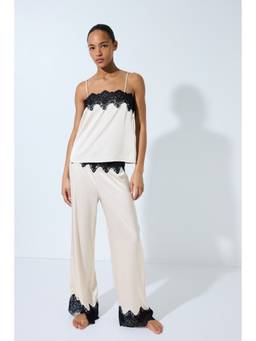 H&M - Women White Lace-Trimmed Satin Top