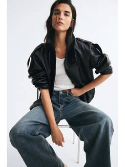 H&M - Women Black Oversized Coated Jacket