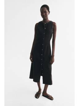 H&M - Women Black Button-Front Denim Dress
