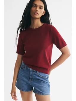 H&M - Women Red Short-Sleeved Fine-Knit Top