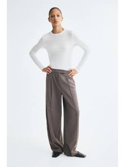 H&M - Women Beige Tailored Barrel Trousers