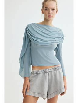 H&M - Women Turquoise Draped Cape-Detail Top