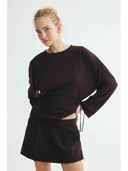 H&M - Women Brown Lace-Trimmed Tie-Detail Top