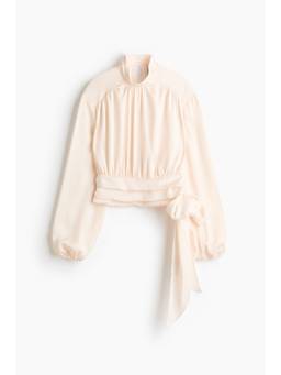 H&M - Women Cream Pleated Tie-Detail Blouse