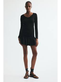 H&M - Women Black Lace-Trimmed V-Neck Top