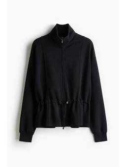 H&M - Women Black Peplum Zip-Through Sweatshirt