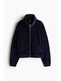 H&M - Women Navy Blue Velour Track Jacket