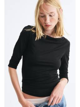H&M - Women Black Fitted Boat-Neck Top