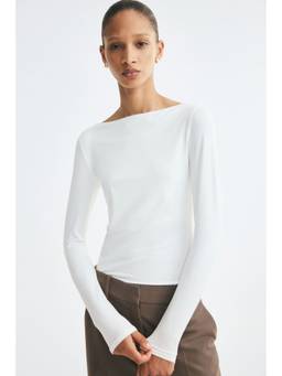 H&M - Women White Fitted Boat-Neck Top