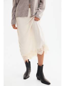 H&M - Women Off White Lace-Trimmed Viscose Skirt