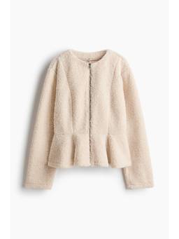 H&M - Women Beige Teddy Peplum Jacket