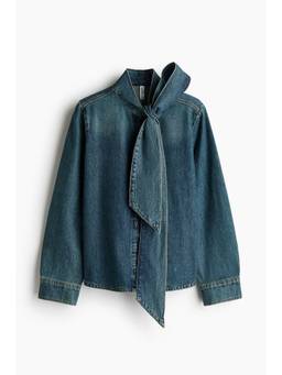 H&M - Women Blue Scarf-Collar Denim Blouse