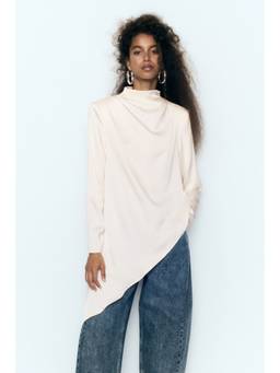 H&M - Women Cream Tie-Detail Satin Blouse