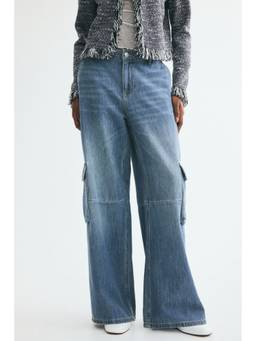 H&M - Women Blue Wide Regular Waist Cargo Jeans