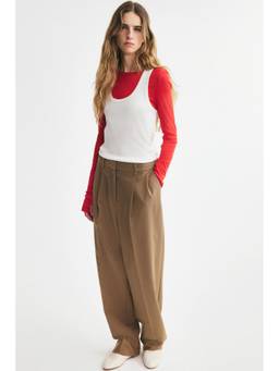 H&M - Women Beige Tailored Twill Trousers