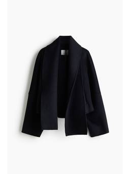 H&M - Women Navy Blue Wool-Blend Scarf-Collar Jacket