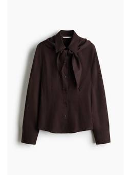 H&M - Women Brown Scarf-Detail Cotton Shirt