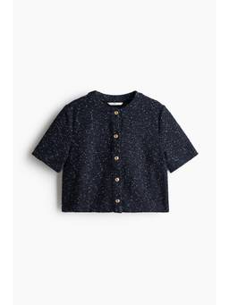 H&M - Women Navy Blue Short-Sleeved Boucl-Knit Cardigan