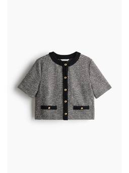 H&M - Women Black Short-Sleeved Boucl-Knit Cardigan