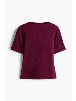 H&M - Women Red Rib-Knit Boat-Neck Top