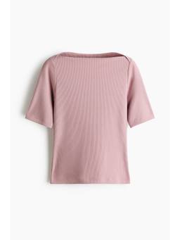 H&M - Women Pink Rib-Knit Boat-Neck Top