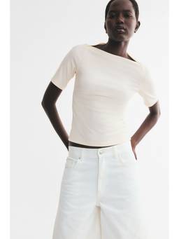 H&M - Women White Rib-Knit Boat-Neck Top