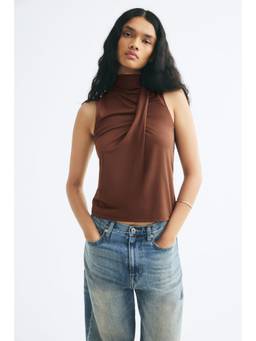 H&M - Women Brown Draped Jersey Top