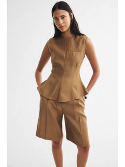 H&M - Women Beige Sleeveless Peplum Top