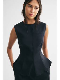H&M - Women Navy Blue Sleeveless Peplum Top