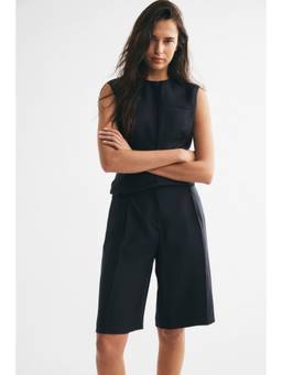 H&M - Women Navy Blue Tailored Bermuda Shorts