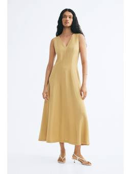 H&M - Women Beige Flared-Skirt Viscose-Blend Dress