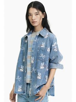 H&M - Women Blue Patterned Denim Shirt