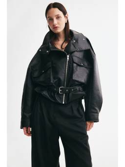 H&M - Women Black Belt-Detail Biker Jacket