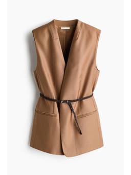 H&M - Women Beige Belted Satin Waistcoat