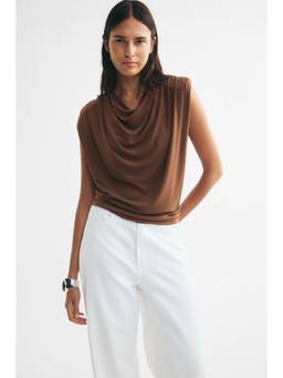 H&M - Women Brown Draped Shoulder-Pad Top