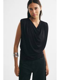 H&M - Women Black Draped Shoulder-Pad Top