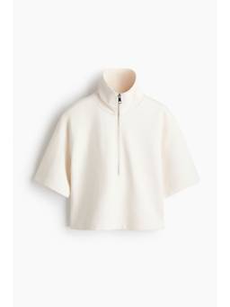 H&M - Women White Cotton Zip-Top Polo T-Shirt
