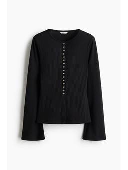 H&M - Women Black Fitted Rib-Knit Cardigan
