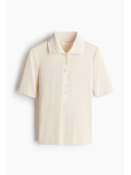 H&M - Women White Fitted Rib-Knit Polo T-Shirt
